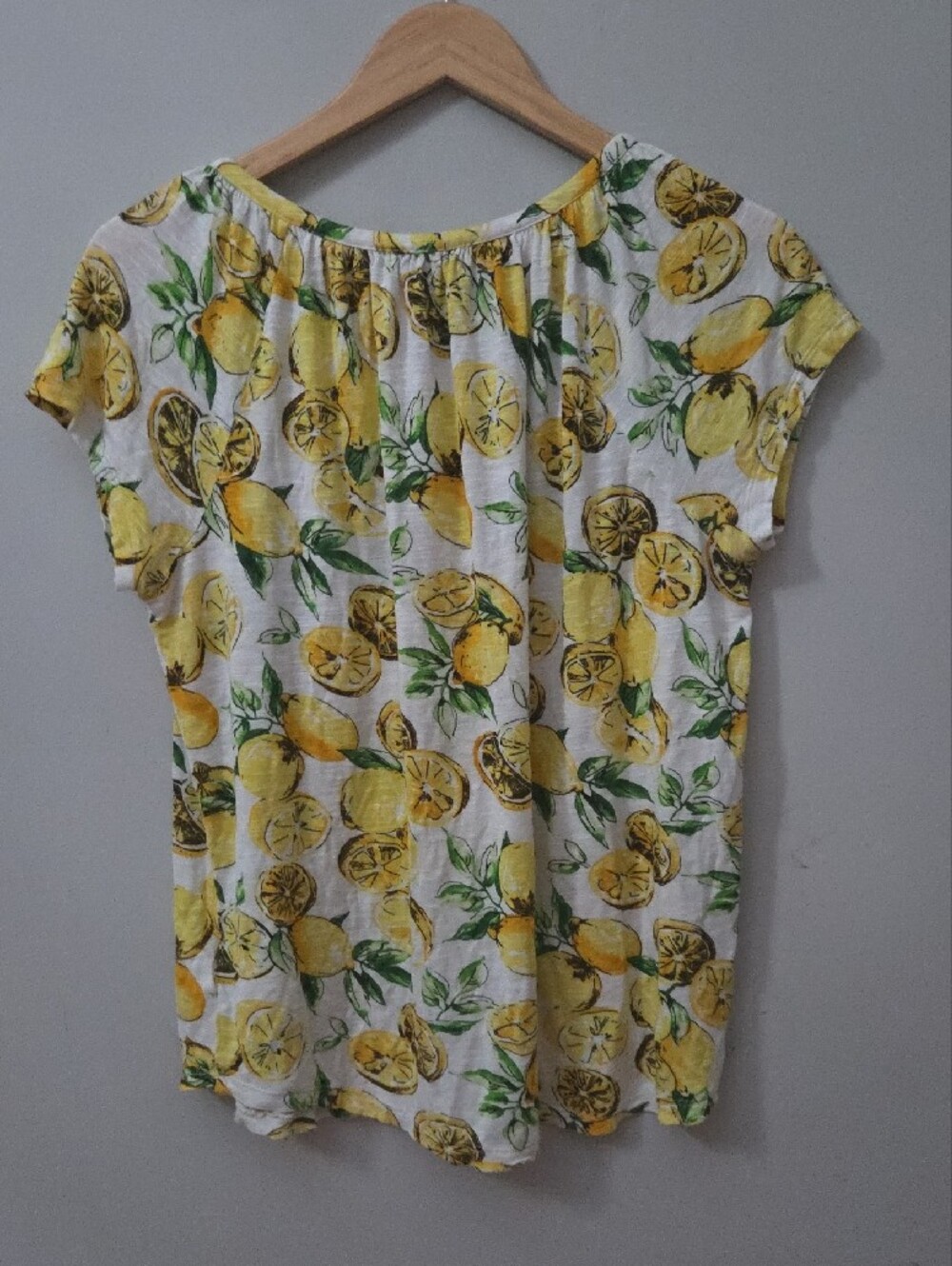 Chaps Lemon-Print Tie-Neck Blouse in Yellow and Green on White - Picture 3 of 4